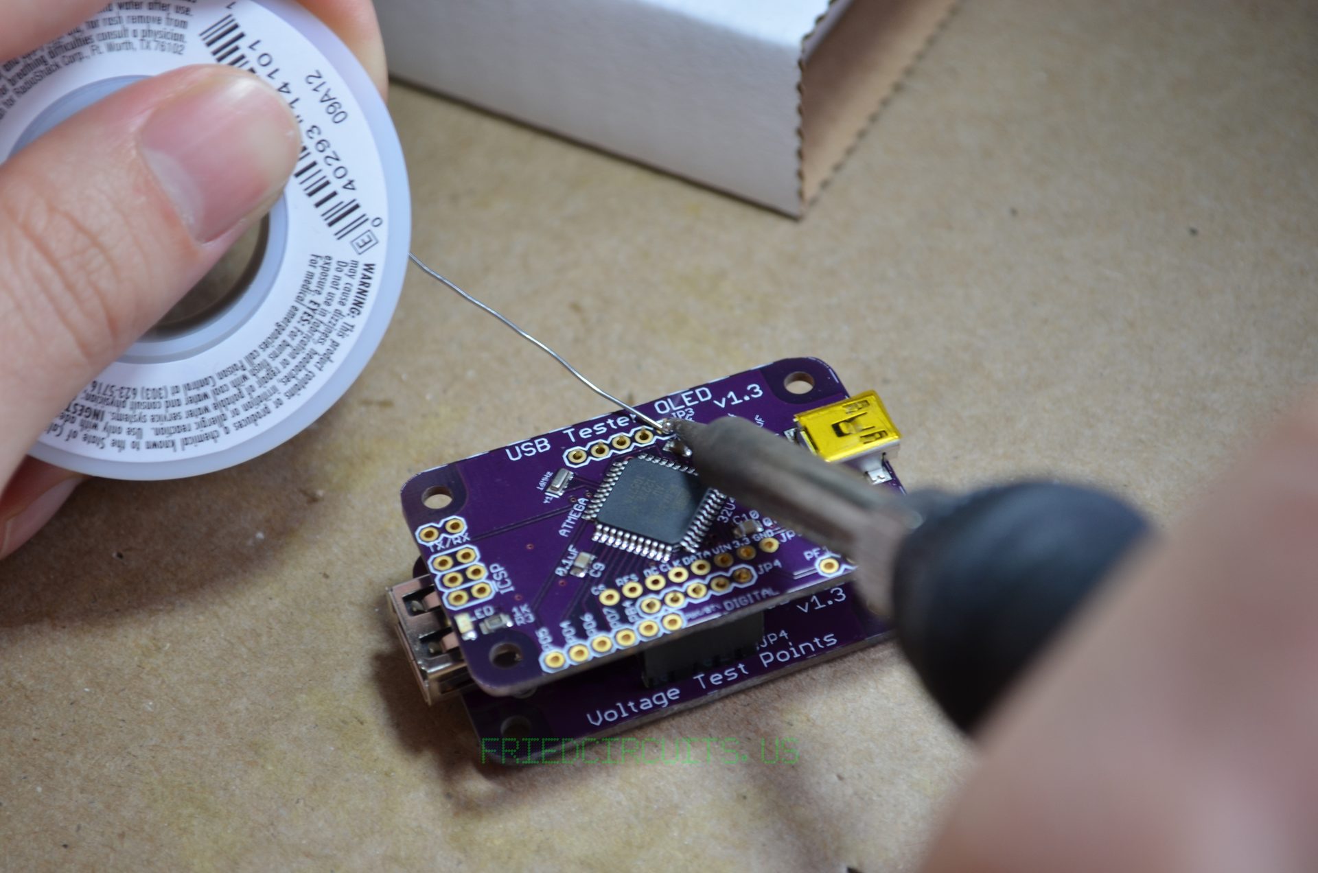 Solder one side of header